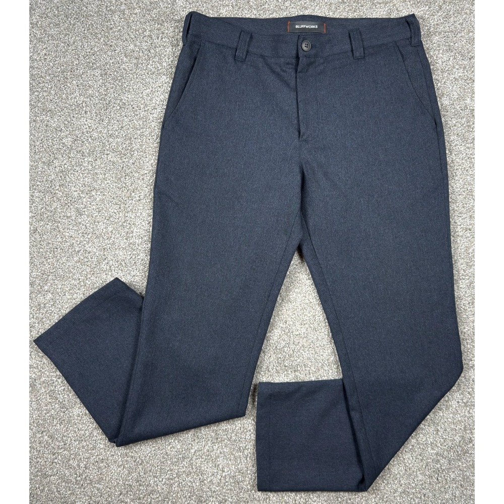 Bluffworks Gramercy Mens Pants 31x30 Navy Blue Tailored Fit Travel USA